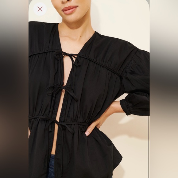 Modern Citizen Hira Cotton Tie Front Blouse | Size L - Picture 4 of 5